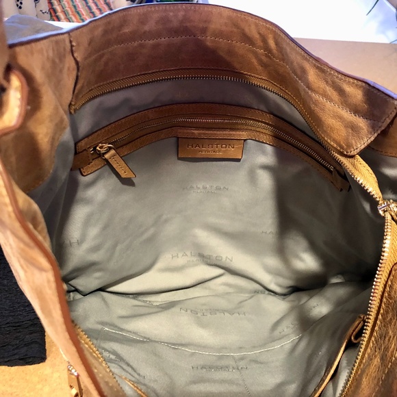 HALSTON Heritage Tan Leather and Tan Suede Hobo Handbag with Dust Bag - Picture 7 of 14